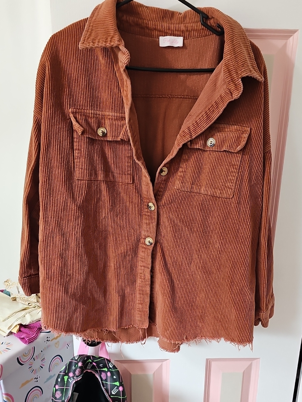 Pink Lily Rust Corduroy Button-Front Shacket Size- Small( Oversize)